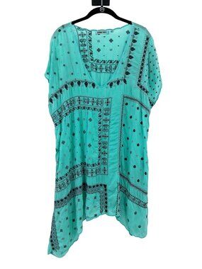 Johnny Was Turquoise Embroidered Top Size XXL Flowy Boho Chic